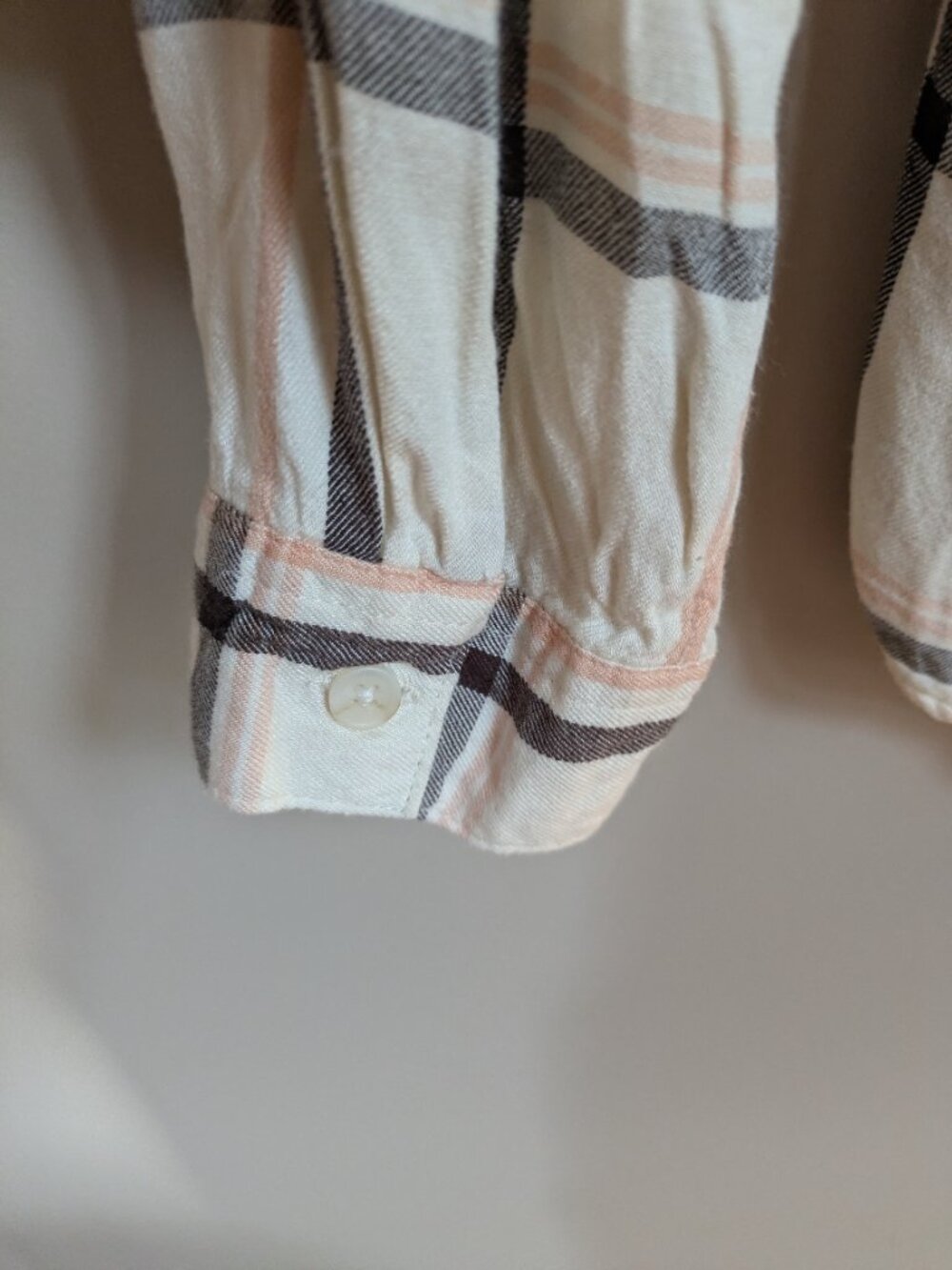 thread & supply flannel shirt viscose long sleeve ivory pink black size S #537 - Picture 6 of 6